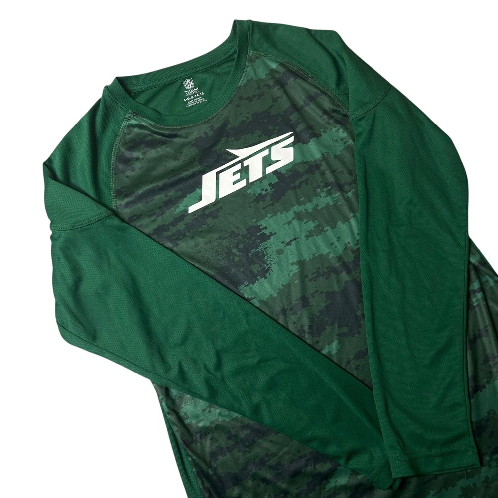 New York Jets Youth L 14/16 Green‎ Camo NFL Long Sleeve Performance Shirt NEW